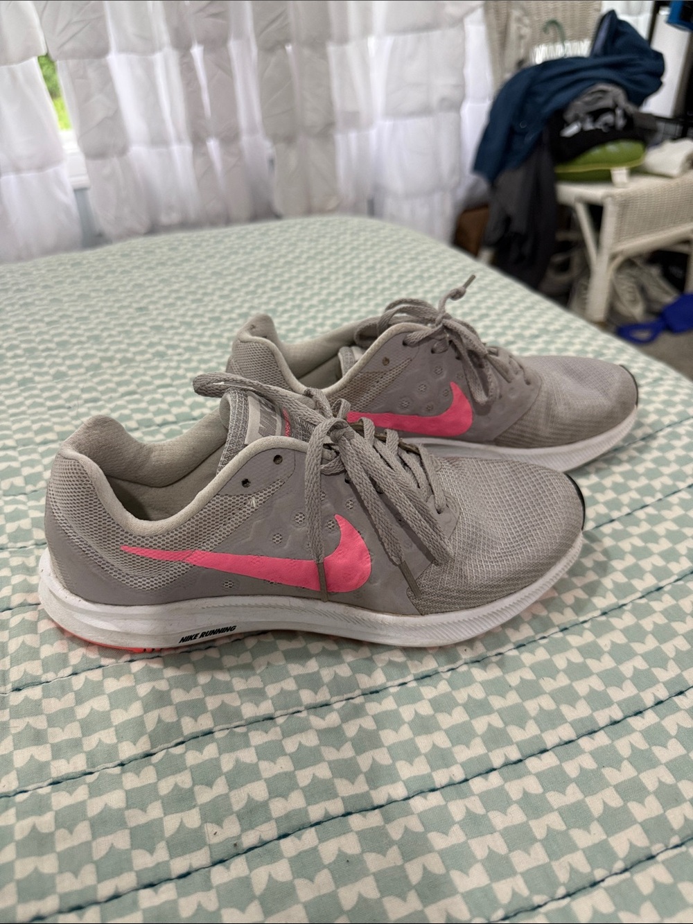 Nike Women's Gray Running Sneakers with Pink Swoosh